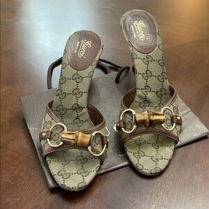 Gucci Beige and Brown Bamboo Slide Sandals